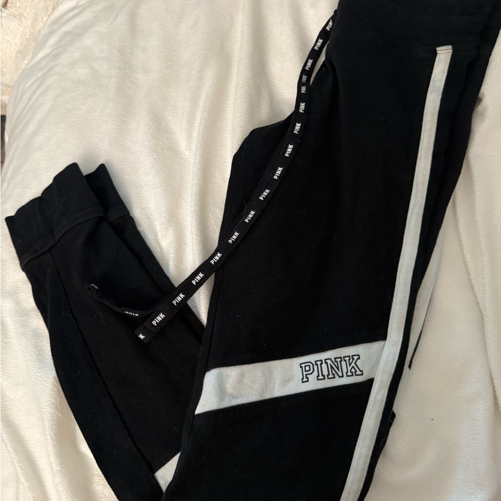 PINK Victoria's Secret Black and White Leggings with Side Stripe